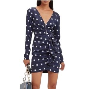 Self-Portrait - Navy Star Print Zip Front Mini Dress Sz 4